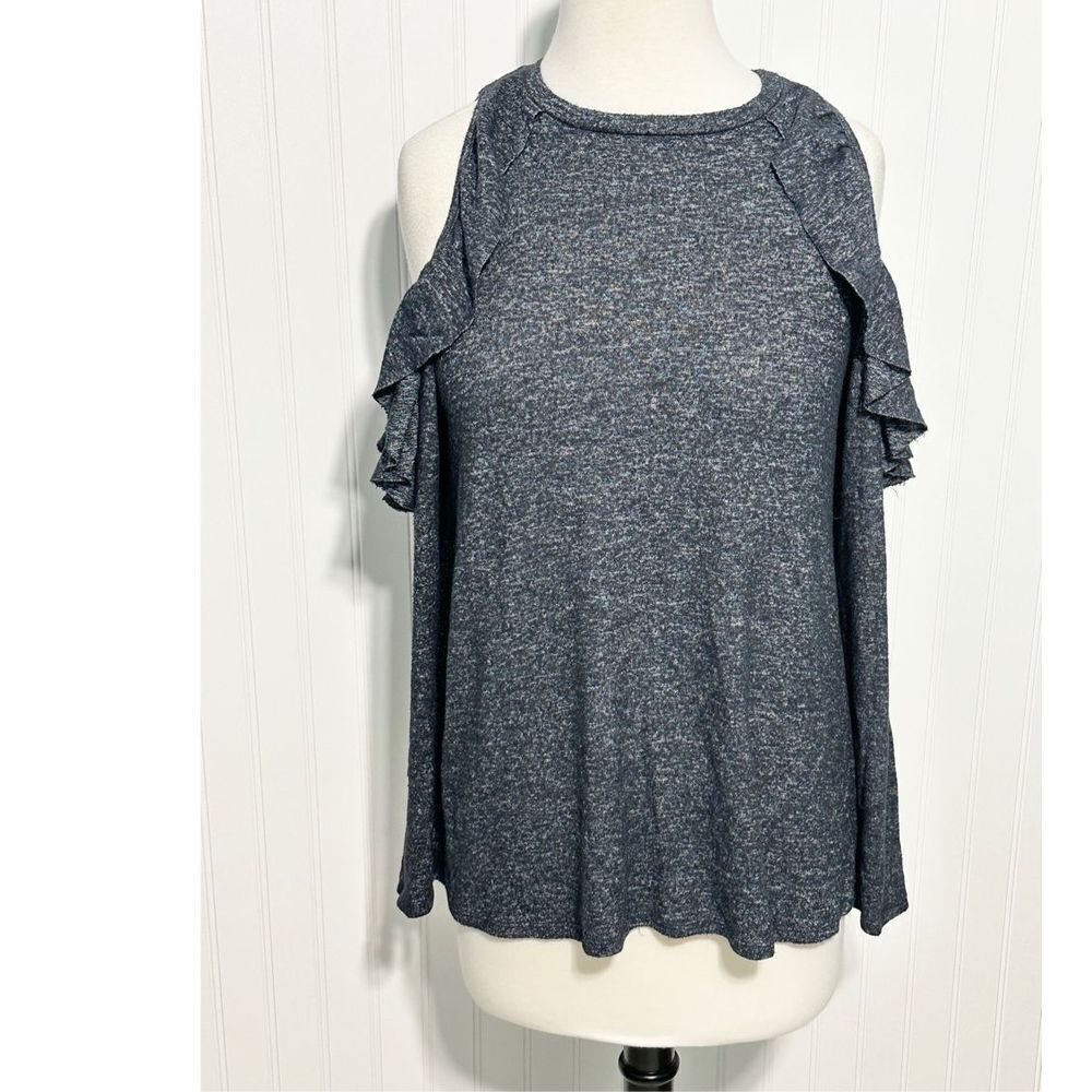 Jolt Women's Cold Shoulder Long Sleeve Ruffle Tops Heather Grey Size Medium